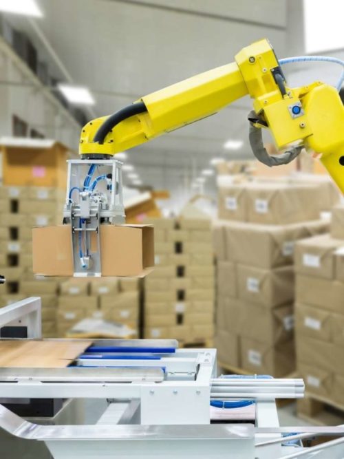 Industrial Robot Performs Material Handling