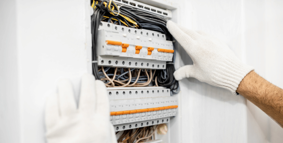 Control panel technician observing a control panel design.