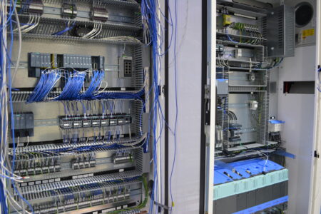 Wiring inside of a custom control panel assembly from MIS Controls.